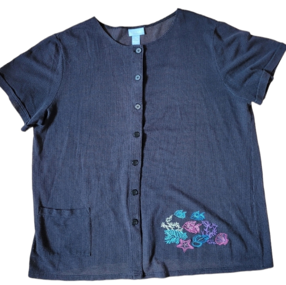 Tropical Fish Coverup Embroidered Liz & Me Swimsuit Black